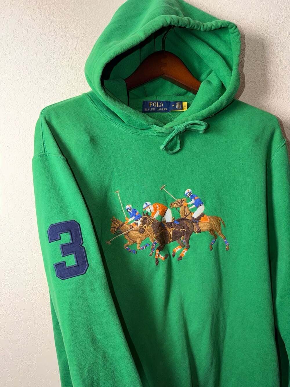 Polo Ralph Lauren Green Triple Pony Embroidered Hoodie Size M